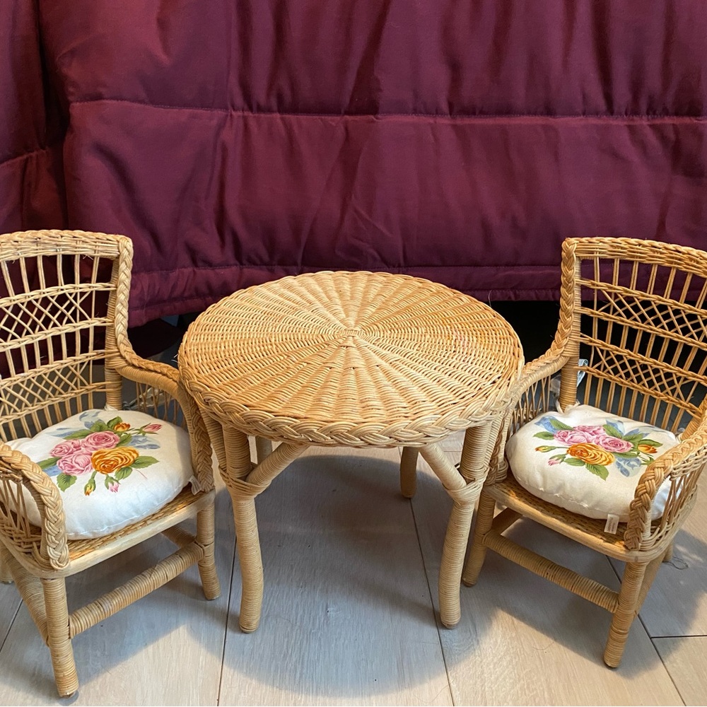 Wicker 18” doll size Bistro table/chairs set